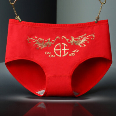 

2019 China Red Panties Women Cotton Brief Underwear Mid-waist Solid Panties Breathable Ladies Underpants 1X