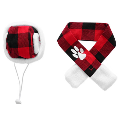 

Pet Dog Knitted Plaid Caps Scarf Christmas Costume Set Winter Warm Christmas Gift Pet Hat Scarf Xmas Clothes Fancy For Puppy