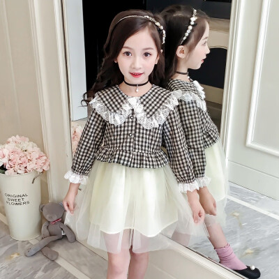 

Baby Girl Dress 2-7T Toddler Children New Autumn Girls Cute Plaid Print Mesh Stitching Princess Long-Sleeved Sweet Dress