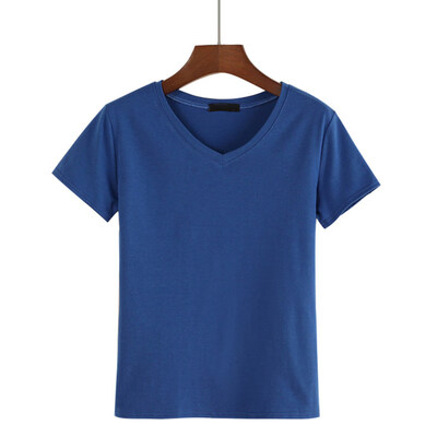 

Summer Women Solid Color V Neck Short Sleeve T-Shirt Casual Slim Fit Basic Top