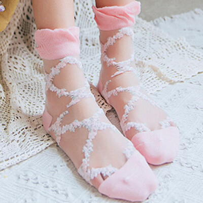 

Summer Women Girls Breathable Ultrathin Thin Section Transparent Crystal Lace Elastic Short Stockings Beach Sports