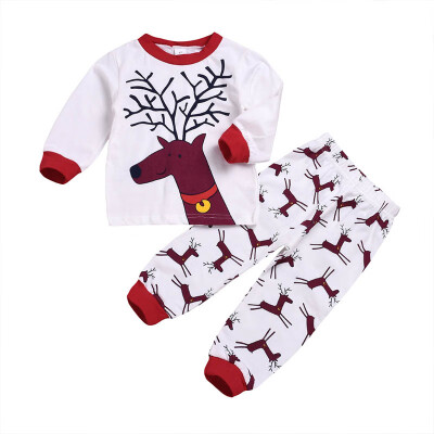 

Autumn Toddler Baby Girls Boys Long Sleeve Christmas Elk Print T-shirt TopsPants Suits Kids Costume Set