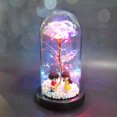 

Valentines Gifts LED Rose Flashing Lamps Party Decoration Christmas Gifts Artificial Red Rose In A Glass Dome On A Wooden Base