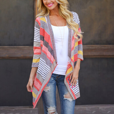 

2019 New Women Irregular Striped Cardigan Sweater Coat Jacket Outwear Autumn Top