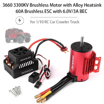 

GoolRC 3660 3800KV Brushless Motor with Alloy Motor Heatsink&60A Brushless Splash-Proof Electronic Speed Controller ESC with 6