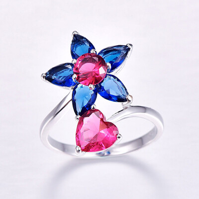 

sterling silver Sunflower Rainbow Topaz Amethyst Ruby Sapphire Gemstone Silver Ring
