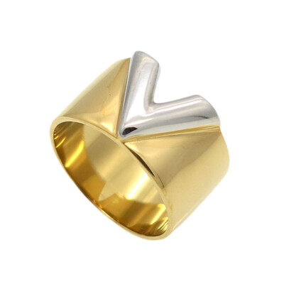 

Hollow Fine Personality Wide Plain Ring Titanium Plated K Gold Ring V Ring