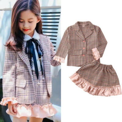 

AU Sweet Baby Girls Plaid Suit Coat Tops Mini Skirt Child Formal Outfits Clothes