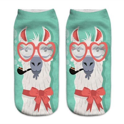 

1Pair Women Low Cut Ankle Socks Funny Llama 3D Printing Socks Cotton Hosiery Printed Alpaca Socks