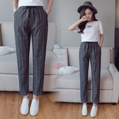 

Women Plaid Harem Pants Casual High Waist Comfortable Breathable Autumn Harajuku Korean Ladies Trousers