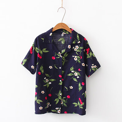 

Chiffon Short Sleeve Women Blouses School Work Office Shirts Casual Tops Ladies Leaf Print Shirt Women Fashion Clothing