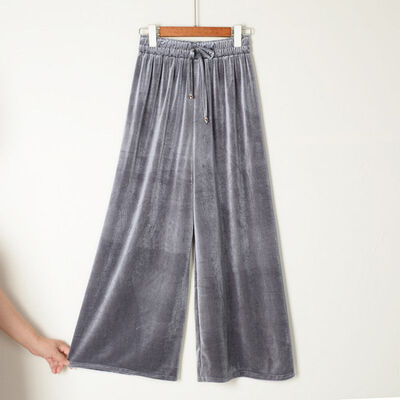 

Pleuche Pants Autumn Women Pants Gold Velvet Winter Floor Length Casual Trousers High Waist Loose Wide Leg Pants