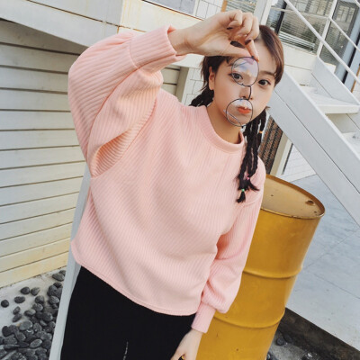 

Sweatshirts Women Winter Autumn Knit Solid O Neck Long Sleeve Velvet Warm Korean Loose Female Casual Coat