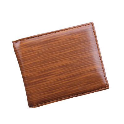

Retro Men Solid Color Wooden Grain Multi Slots Faux Leather Short Wallet Purse