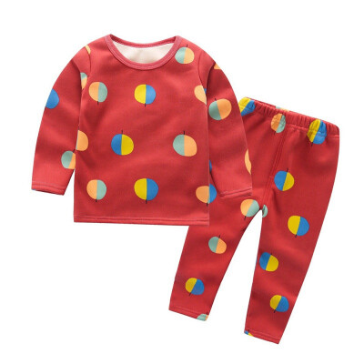 

New Autumn Winter Casual Children Balloon Printing Long Sleeve Plus Velvet Pajamas Kids Two-piece Outfit Set