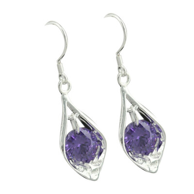 

Womens Earrings with Purple Zirconia Earrings 925 Silver S925 Silver Plated Retro Earrings