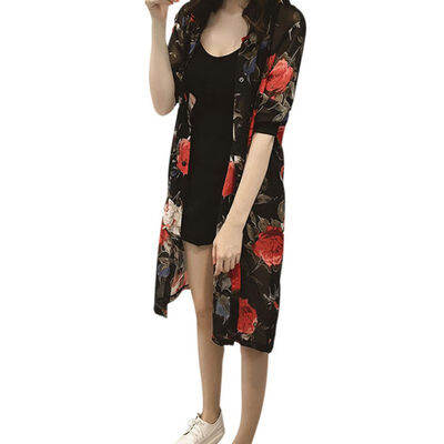 

Chiffon Blouse Long Shirt 2017 Summer Half Sleeve Vintage Elegant Floral Print Kimono Cardigan Women Tops
