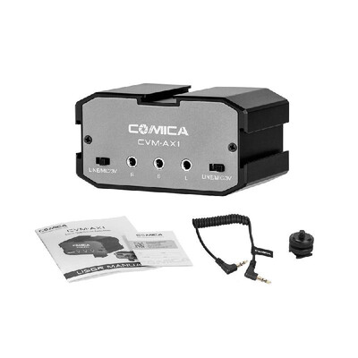 

CoMica CVM-AX1 Audio Mixer Adapter Universal Dual Channel 35mm Port Mixer Support Real-time Monitoring MonoStereo Output Switch