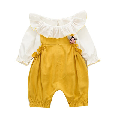 

Fashion Spring Autumn Newborn Baby Girls Suit T-shirt Round Collar Casual TopsCartoon Printed Bib Pants Girls Clothing Sets