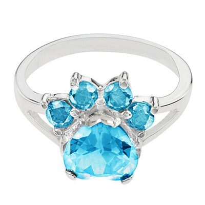 

birthday jewelry Dog Animal Paw Print Birthstone Sterling Ring Pet Paw at The Animal Simple Fashion ring For Lovers