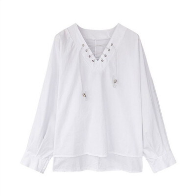 

New Fashion V-neck Strap White Shirt Female Long-sleeved Shirt Design Sense Shirt