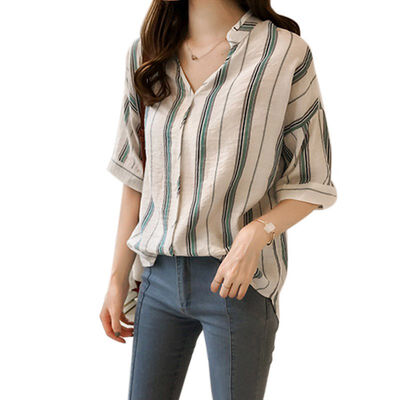 

Spring Autumn Women Loose Shirts Female Striped Shirts Office Lady Style Womens Shirts Batwing Sleeves Blouse Plus Size
