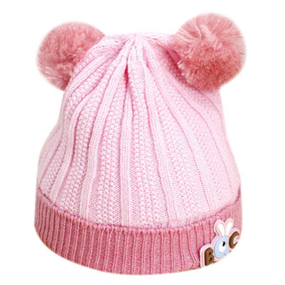 

arrival cute kid babies Beanies caps Child Crochet Winter Warm Knit Hats Cap Baby Boy Girls beading Hair Ball Earbud Hat