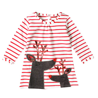 

Spring Autumn Casual Fashion Baby Girl Striped Cartoon Printing Long Sleeve Princess Dress