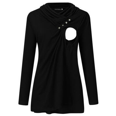 

Pregnant Women Long Sleeve Nursing Shirt Casual Solid Color