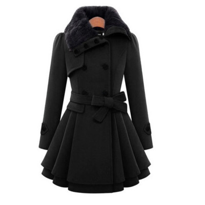 

5Xl Vintage Women Winter Double Buckle Coat Windbreaker Slim Long Trench Coats Lady Fur