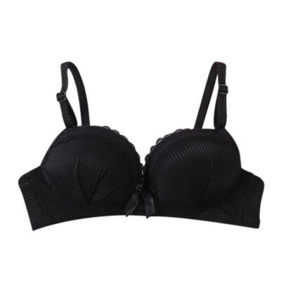 

2019 Lace-Side Rimless Gathered Bras Adjustable Wire Free Push Up Bras Sexy Bow Twist Padded Underwear Women Bras