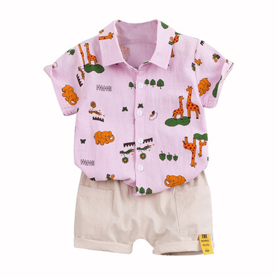 

761Summer Children Baby Boys Casual Short Sleeve Cartoon Animal Print T-shirt TopsShorts Set