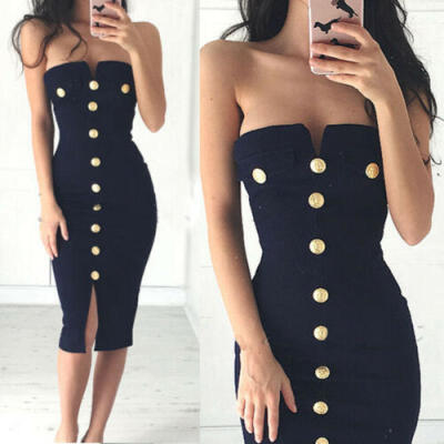 

UK Lady Strapless Tube Dress Bandage Bodycon Dress Evening Party Midi Dress Club