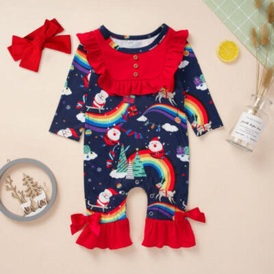 

US Infant Baby Kid Girl Christmas Romper Jumpsuit Bodysuit Rainbow Clothes 0-24M