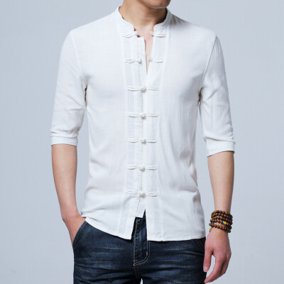 

Toponeto Mens Summer Vintage Style Pure Color Buckle Half Sleeve T-Shirt Top Blouse