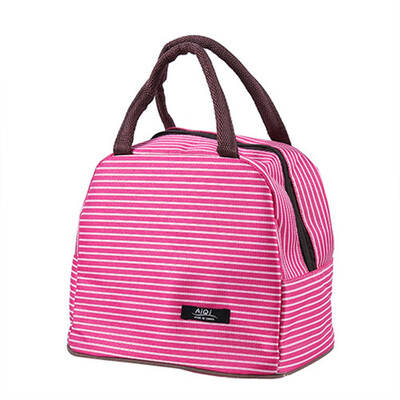

guangxichuangshengxinfu Small Insulated Lunch Box Bags Insulated Cold Canvas Stripe Picnic Carry Case Thermal Portable Lunch Bag