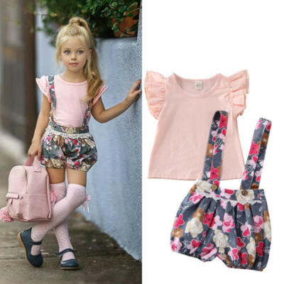 

2PCS Toddler Baby Girl Tracksuit Clothes Set Tops T-Shirt Floral Pants Outfits