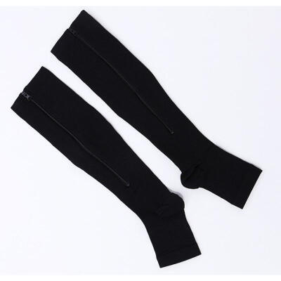 

New Zipper Compression Socks Men Women Support Knee Socks Female Open Toe Thin Anti-Fatigue Stretchy Sox High Socks Unisex