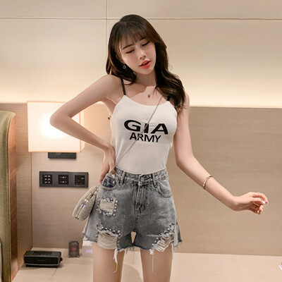 

Women Letter Print Camis Sexy Sleeveless Slim Fit Vest Top Casual Female Knitting Camisole