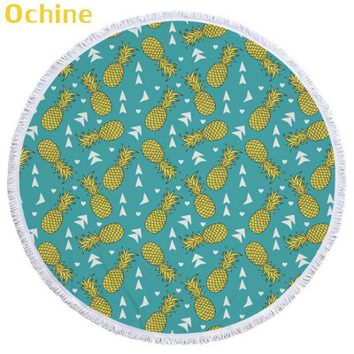 

OCHINE 150cm Summer Swimming Bath Towel Pineapple Pattern Round Microfiber Fringed Beach Towel Mat Carpet Blanket Shooting Props