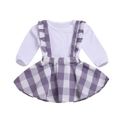 

Newborn Baby Girls Clothes Long Sleeve White T-Shirt TopPlaid Skirt 2pcs Toddler Baby Clothes For Girl Costume Cotton Outfits