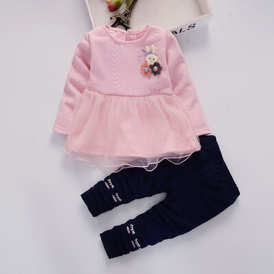 

Autumn Casual Baby Girls Mesh Design Long Sleeve Dress Trousers Kids Toddler Sundress Set
