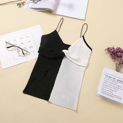 

Women Deep V Neck Vest Color Matching Knitting Camisole Elastic Tight-fitting Sleeveless Female Vests Sexy Ladies Tank Top