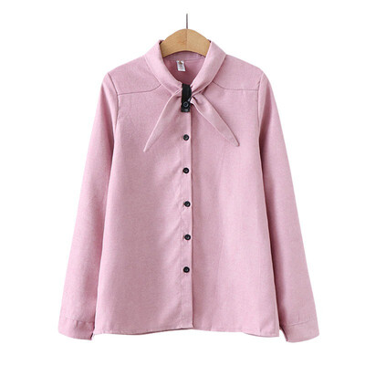 

Sweet Women Bow Tie Collar Long Sleeve Corduroy Autumn Spring Blouses Buttons Fresh Solid Color Shirts Female casual Tops