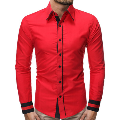 

Tailored Mens New Style Fashion Colour-Clashing Stitched Long-Sleeved Shirts Blouse
