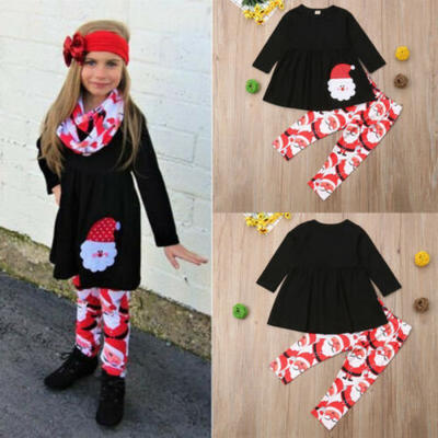 

Baby Kids Girls Outfit Christmas Santa Claus T-shirt TopsPants Clothes Set