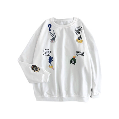

Korean Style Cartoon Embroidery Loose Student Pullover Sweater Hot Sale Autumn New Fashion Sweater