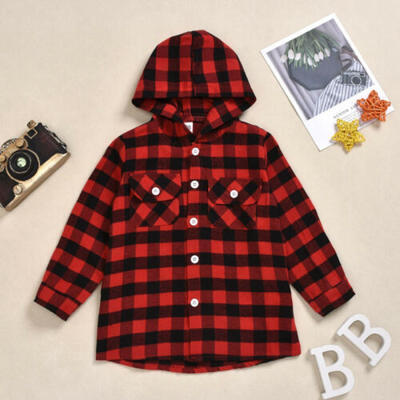 

Toddler Kids Baby Girls Plaid Hoodies Coat T-Shirt Tops Long Sleeve Shirts Coat