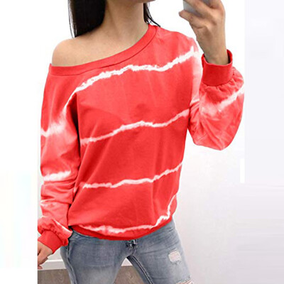 

Tailored Womens Sweatshirt Long Sleeves Striped Print Tie Dyed Pullover Oversized Tops