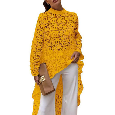 

Shirt Womens Vintage Retro Color Cutout Loose Fashion Irregular Sexy Lace Long Sleeve Long Sleeve Elegant Top shirt